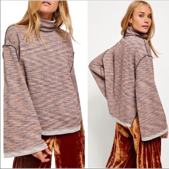 NWT Free People autumn pearl combo Turtleneck Sweater Top - Picture 1 of 11